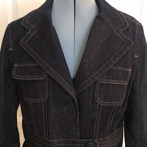 Ann Taylor Dark Wash Denim Blazer Jacket w/ Topstitching Detail Size 8
